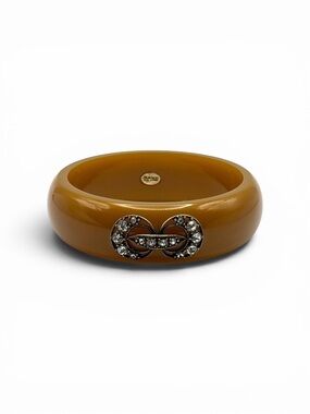 Vintage Lulu Frost J Crew Butterscotch Resin Figure-8 Crystal Bangle Bracelet 8”